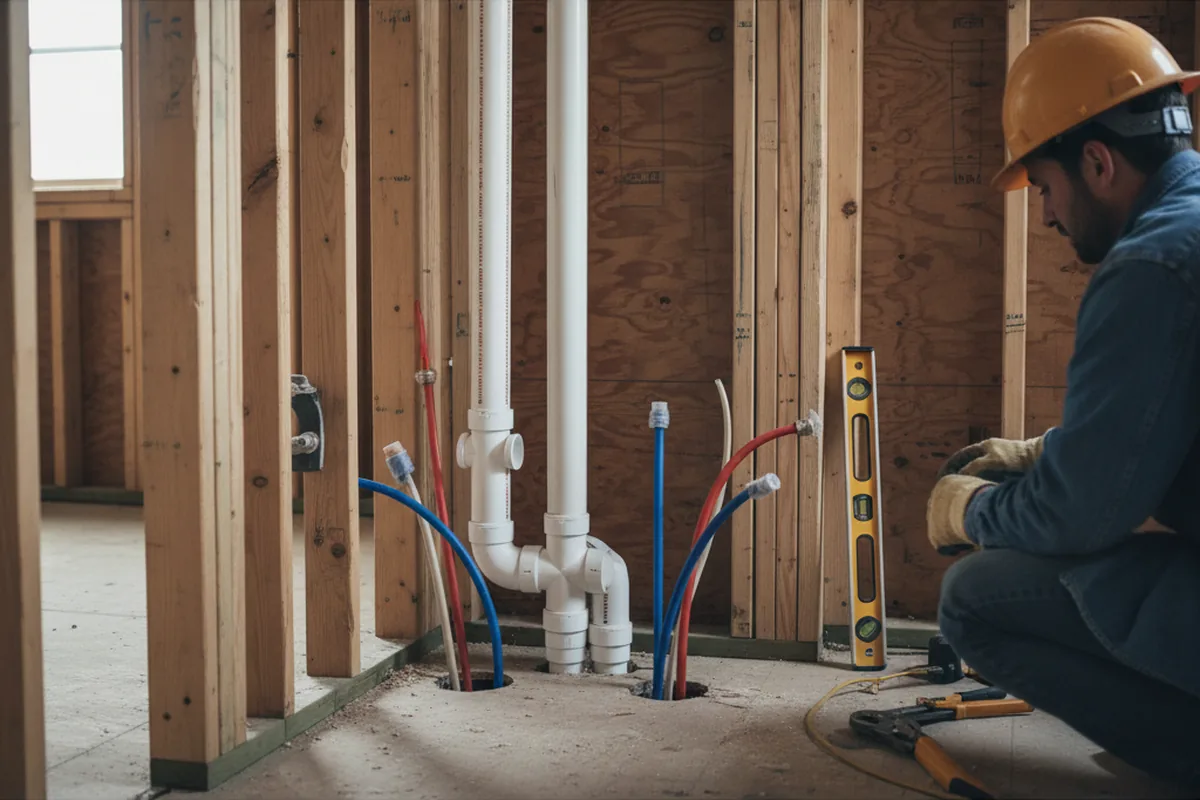Drain and supply rough-in during Sump Pump Repair in Plainsboro