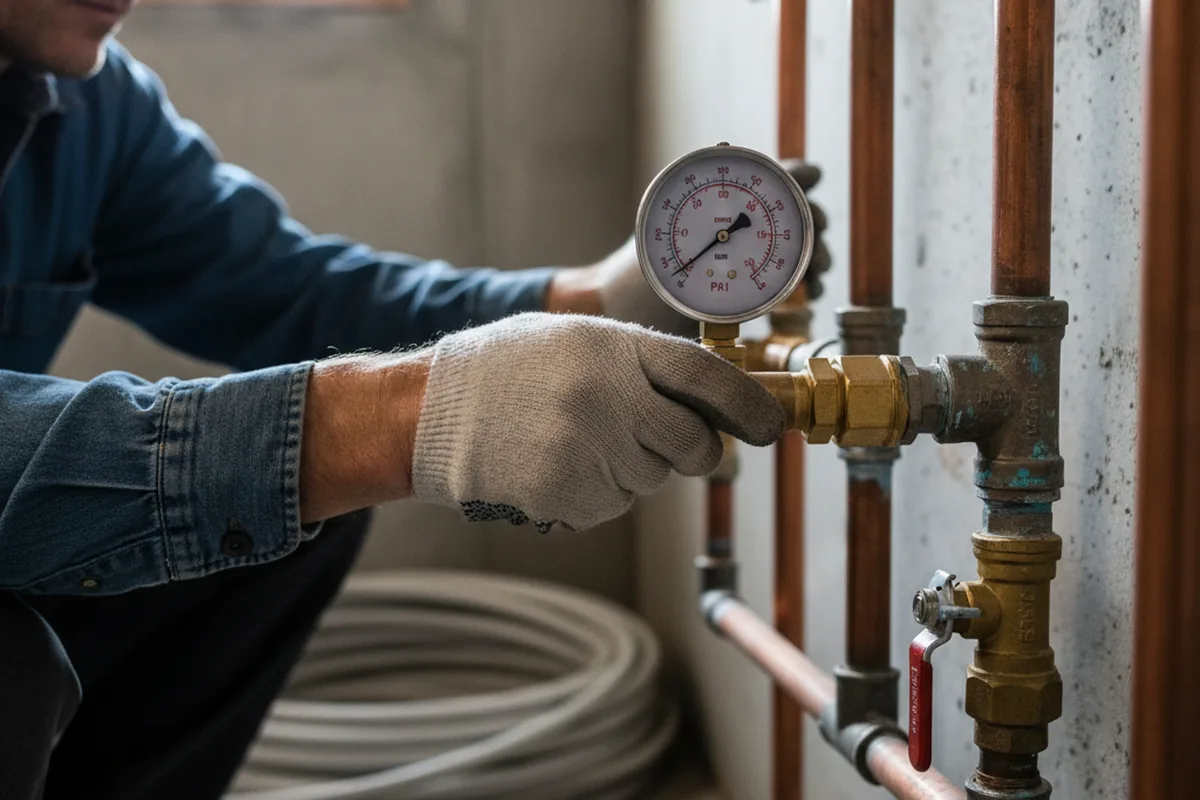 Pressure testing a repaired line during Water Line Repair in Plainsboro